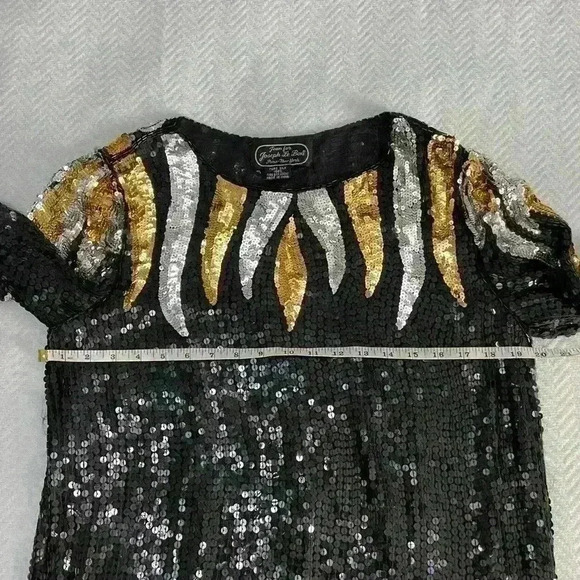 Vintage Sequin Jean for Joseph Le Bon 100% Silk Black, Silver Gold Holiday Paris - Picture 4 of 7